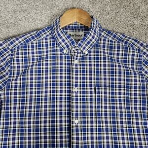 Barbour Shirt Men's US L UK M Blue Plaid Stapleton Button Up Tailored Fit Preppy